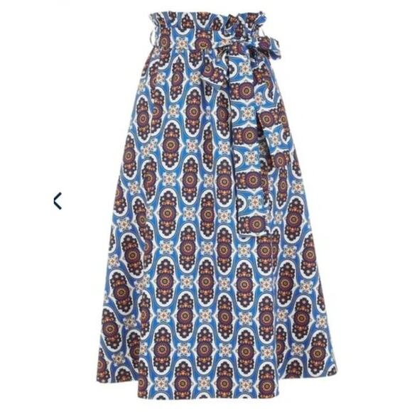 LA DOUBLEJ Sz S Small Sardegna Skirt Amalfi Print Blue Navy Gold Cotton Midi - Picture 9 of 10
